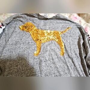 Victoria Secret PINK Gray and Gold long-sleeved shirt